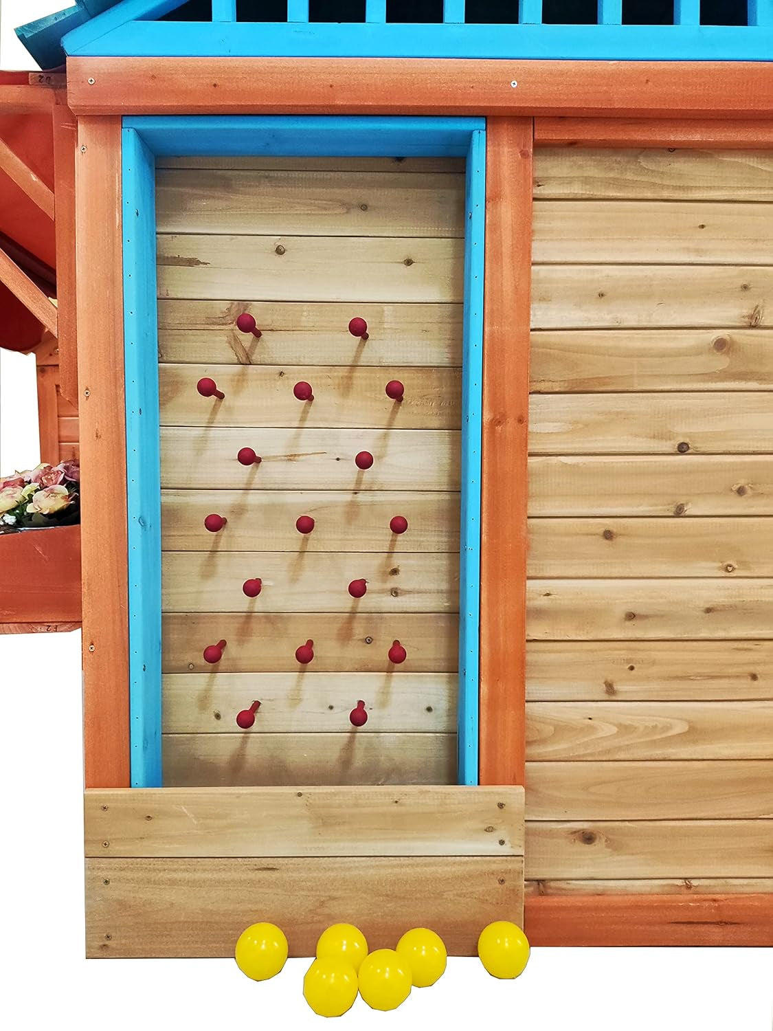 Wooden Cottage Playhouse with Awning, Ball Wall
