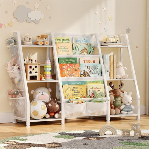 Kids Bookshelf Large Storage Bookcase: 3-Tier Book Sling Shelf Toy